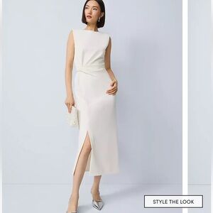 NWT Ann Taylor Cream Midi Sheath Dress with Twist Waist Size 16